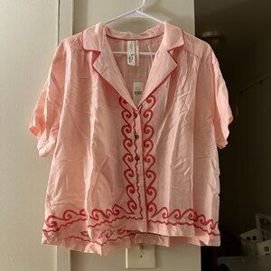 Anthropologie Agathe Marty Short-Sleeve Buttondown Pyjama Top in L